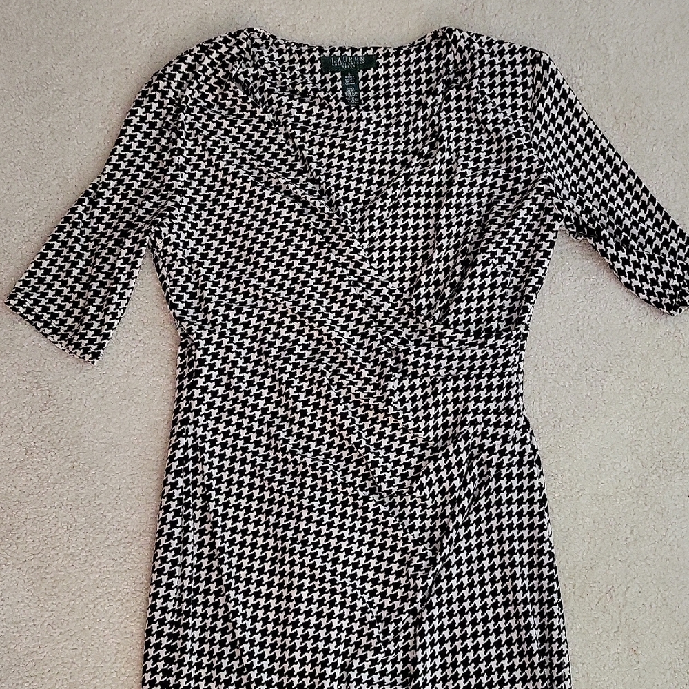 Ralph Lauren Black and White Ruched Wrap Dress